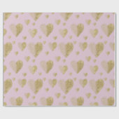 Roze en gouden harten cadeaupapier (Vlak)