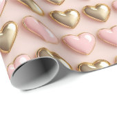 Roze en gouden harten cadeaupapier (Rol Hoek)