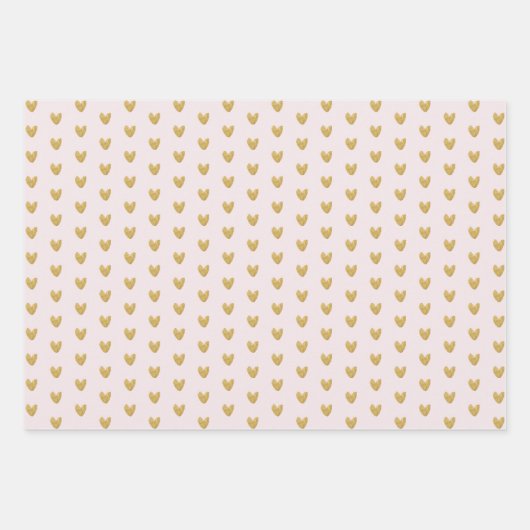 Roze en gouden harten en lijnen inpakpapier vel (Voorkant 2)