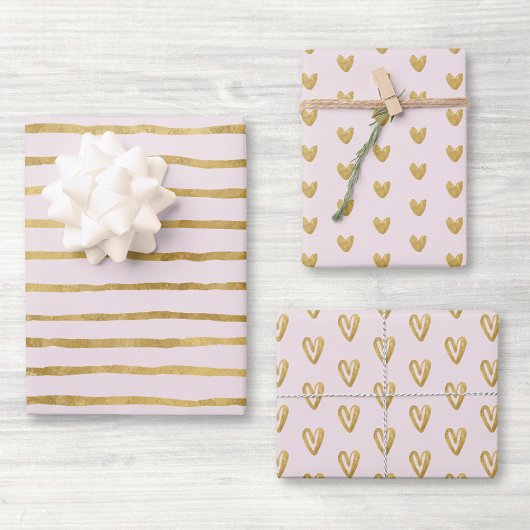 Roze en Gouden Harten Inpakpapier Vel