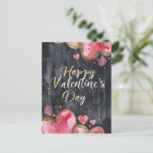 Roze en gouden harten op donkere grond Valentijns' Briefkaart (Staand voorkant)