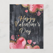 Roze en gouden harten op donkere grond Valentijns' Briefkaart (Voorkant)