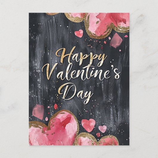 Roze en gouden harten op donkere grond Valentijns' Briefkaart (Voorkant)