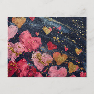 Roze en gouden harten op donkere grond Valentijns' Briefkaart