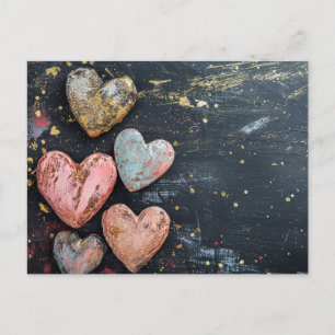 Roze en gouden harten op donkere grond Valentijns' Briefkaart