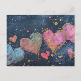 Roze en gouden harten op donkere grond Valentijns' Briefkaart