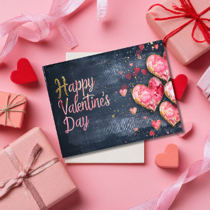 Roze en gouden harten op donkere grond Valentijns' Briefkaart