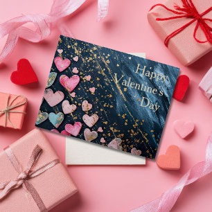 Roze en gouden harten op donkere grond Valentijns' Briefkaart
