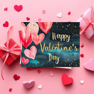 Roze en gouden harten op donkere grond Valentijns' Briefkaart