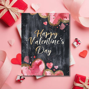 Roze en gouden harten op donkere grond Valentijns' Briefkaart