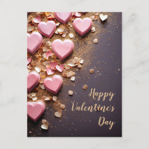 Roze en gouden harten op een donkere ondergrond Va Briefkaart