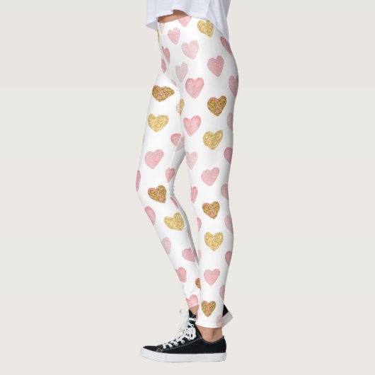 Roze en gouden harten patroon leggings (Links)