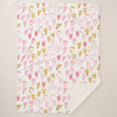 Roze en gouden harten Pattern Sherpa Blanket Sherpa Deken (Voorkant)