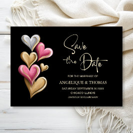 Roze en Gouden Hartjes Huwelijk Bewaar de Datum Save The Date