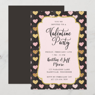 Roze en Gouden Hartjes Valentijnsfeest Kaart