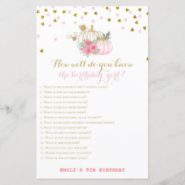 Roze en gouden Herfst Birthday Game, pompoen