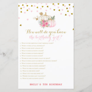 Roze en gouden Herfst Birthday Game, pompoen