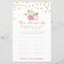 Roze en gouden Herfst Birthday Game, pompoen