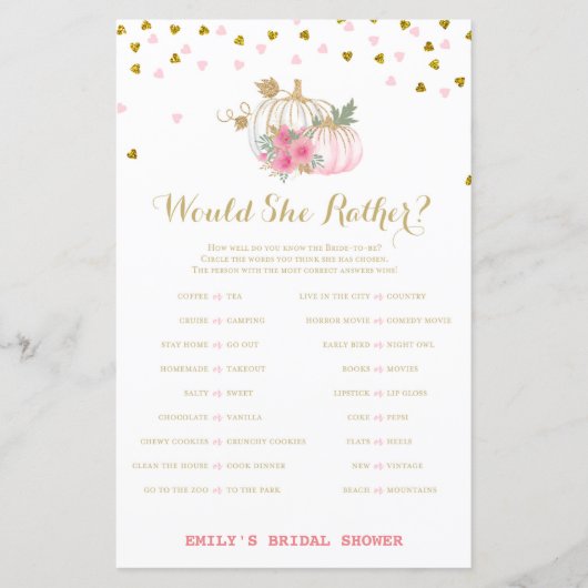 Roze en gouden Herfst Vrijgezellenfeest, pompoen (Voorkant)