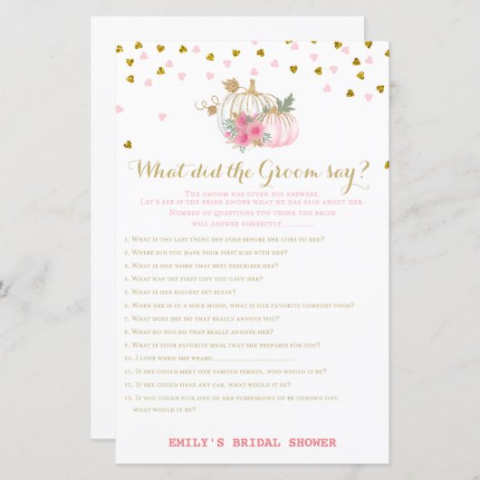 Roze en gouden Herfst Vrijgezellenfeest, pompoen (Voorkant / Achterkant)