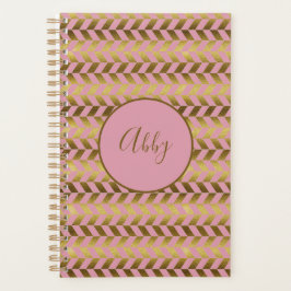 Roze en Gouden Heringbone Gepersonaliseerd Planner