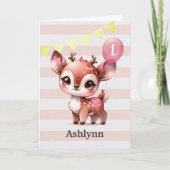 Roze en gouden herten 1e verjaardag Kaart (Voorkant)
