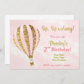 Roze en gouden heteluchtballon uitnodiging voor ve (Voorkant / Achterkant)