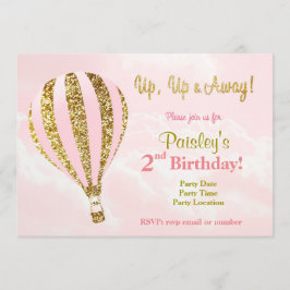 Roze en gouden heteluchtballon uitnodiging voor ve