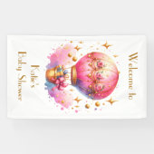 roze en gouden heteluchtballonnen Baby shower Spandoek (Horizontaal)