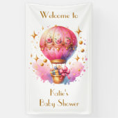 roze en gouden heteluchtballonnen Baby shower Spandoek (Verticaal)