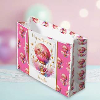  roze en gouden heteluchtballonnen gepersonaliseer groot cadeauzakje