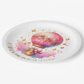roze en gouden heteluchtballonnen gepersonaliseer papieren bordje (Gekanteld)