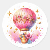 roze en gouden heteluchtballonnen ronde sticker (Voorkant)