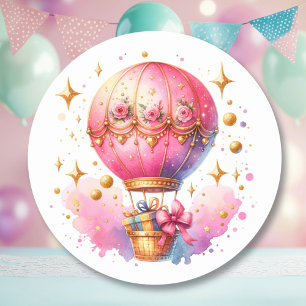  roze en gouden heteluchtballonnen ronde sticker
