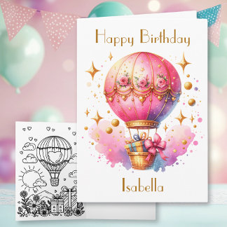  roze en gouden heteluchtballonnen Verjaardag Kaart