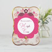 Roze en gouden hoge thee kaart (Staand voorkant)