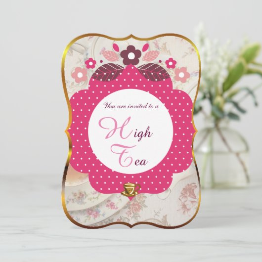 Roze en gouden hoge thee kaart (Staand voorkant)