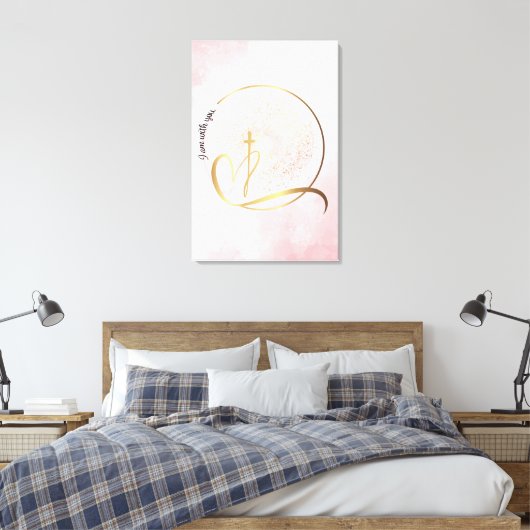 Roze en gouden I am Stretted Canvas Print (Insitu (Slaapkamer))