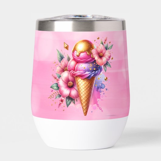  Roze en Gouden Ice Cream Cone Gepersonaliseerd (Voorkant)