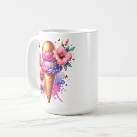  Roze en Gouden Ice Cream Cone Gepersonaliseerd Koffiemok (Voorkant links)