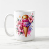  Roze en Gouden Ice Cream Cone Gepersonaliseerd Koffiemok (Links)