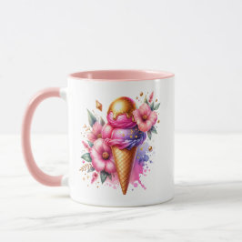  Roze en Gouden Ice Cream Cone Gepersonaliseerd Mok