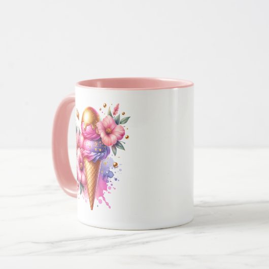  Roze en Gouden Ice Cream Cone Gepersonaliseerd Mok (Voorkant links)