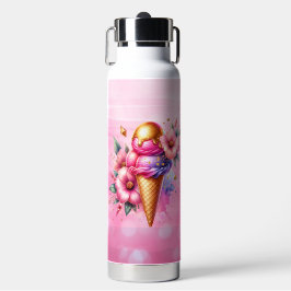  Roze en Gouden Ice Cream Cone Gepersonaliseerd Waterfles