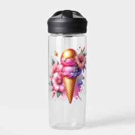  Roze en Gouden Ice Cream Cone Gepersonaliseerd Waterfles