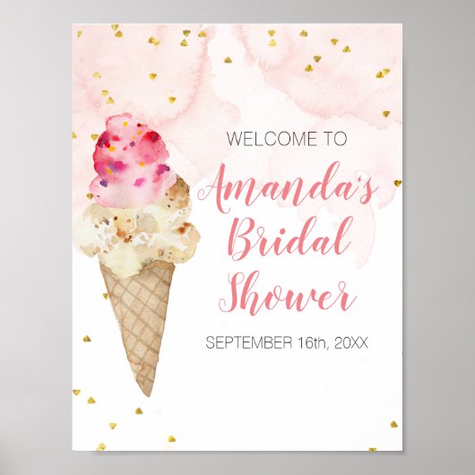 Roze en Gouden Ijs Bridal Shower Poster (Voorkant)