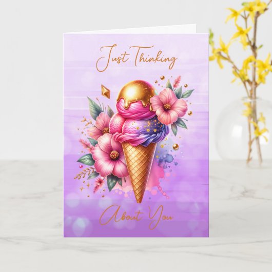 roze en gouden ijs denken over jou kaart (Gele Bloem)