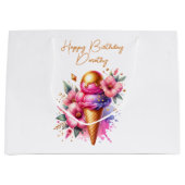 Roze en gouden ijs Gouden Verjaardag Groot Cadeauzakje (Voorkant)