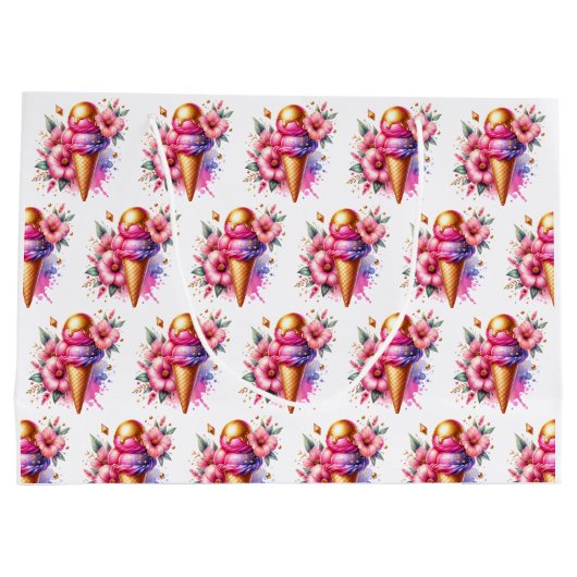 Roze en gouden ijs Gouden Verjaardag Groot Cadeauzakje (Achterkant)