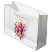 Roze en gouden ijs Gouden Verjaardag Groot Cadeauzakje (Voorkant Gekanteld)